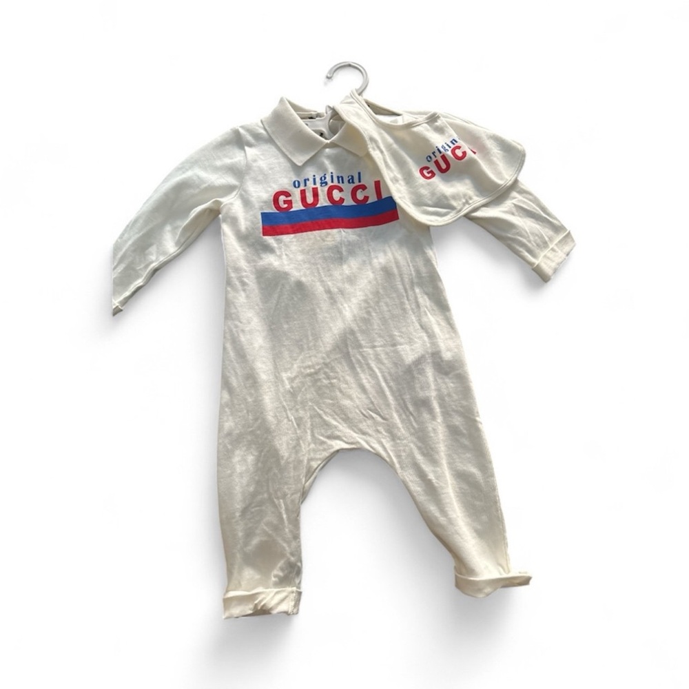 Gucci Cream Footie with Red and Blue Logo